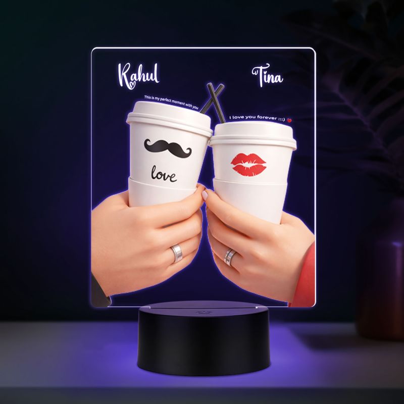 Personalized Coffee Cups Cute LED Night Light Customizable Names, Multicolor Changing Light Gift for Valentines Day, Girlfriend Boyfriend Romantic Gift